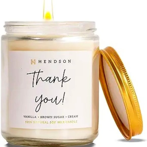 Hendson Vanilla Brown Sugar Cream Thank You Candle Glass Candle New - Picture 1 of 4